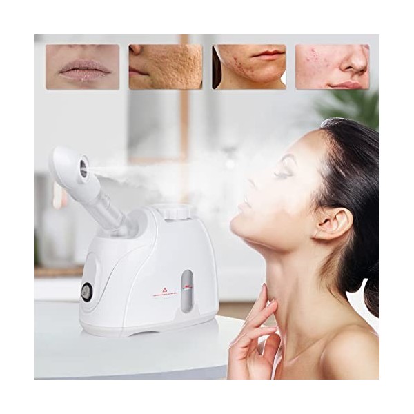 NewWay Vapeur Visage Vaporisateur avec Bras Extensible Sauna Chaude Nano Ionique Steamer pour le Visage Spa Sinus Hydratant, 