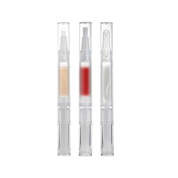 Tube vide de cosmétique, stylo torsadé transparent pour fond de teint – Stylo à huile portable vide pour cuticules avec pince