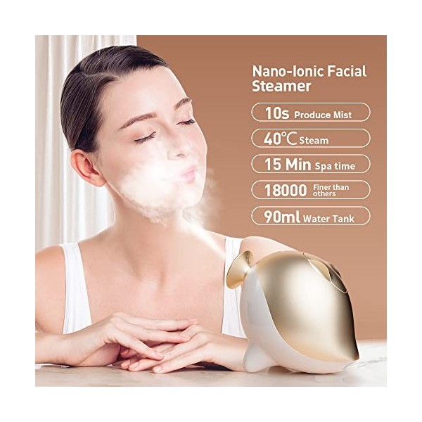 Vapeur Visage Vaporisateur,TOUCHBeauty Sauna Facial Nano Ionique avec Réservoir Deau de 90ml, SPA Facial Chaude Steamer pour