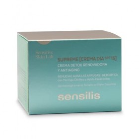 Sensilis Supreme Day Cream - Crème de Jour Détoxifiante, Antioxydante et Anti-Âge avec Acide Hyaluronique et SPF15, pour les 