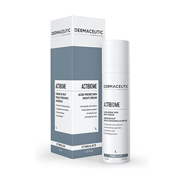 Actibiome de Dermaceutic - Crème de nuit pour peau à tendance acnéique contenant de lacide glycolique en solution, un Régula