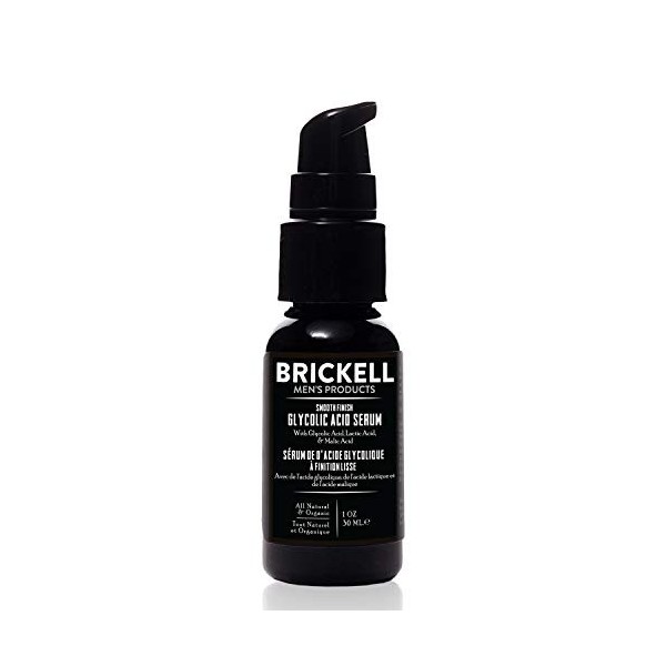 Brickell Mens Sérum acide glycolique à finition lisse pour hommes, naturel et biologique, sérum anti-âge pour réduire les ri