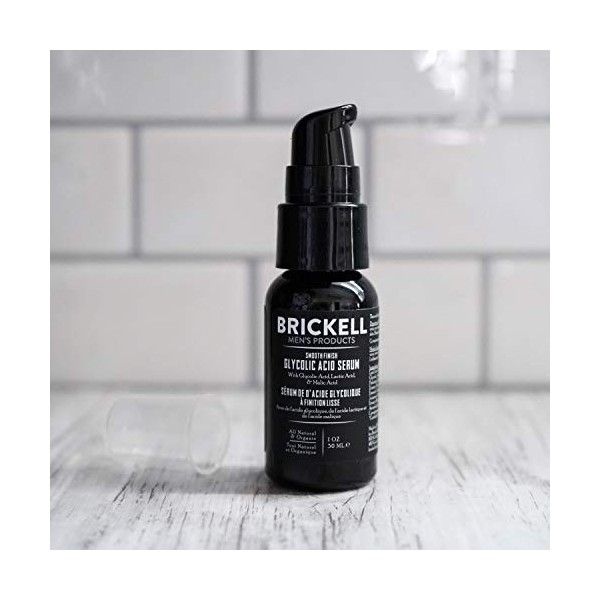 Brickell Mens Sérum acide glycolique à finition lisse pour hommes, naturel et biologique, sérum anti-âge pour réduire les ri