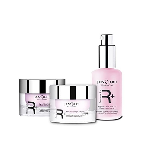 Postquam - Resveraplus | Kit Soin Visage Femme - Creme de Jour 50 ml + Serum Visage 30 ml + Contour des Yeux 15ml - Soins Vis