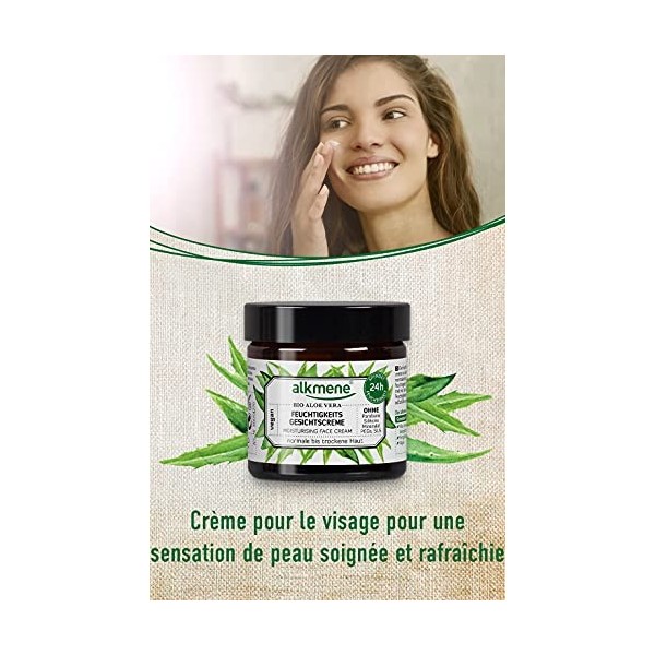 alkmene Soin hydratant visage à laloe vera biologique - pour les peaux normales à sèches -creme visage soin sans silicones, 