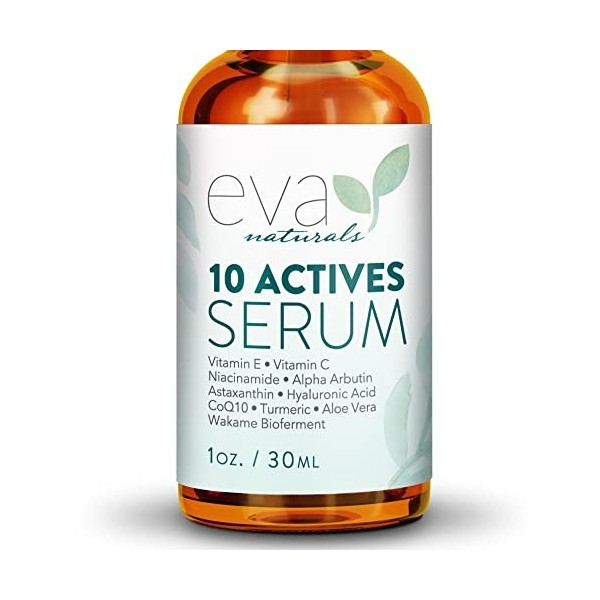 Sérum pour la peau Eva Naturals 10 Actifs 30 ml - Élimine les ridules et les taches brunes sur le visage - Pour un teint pl