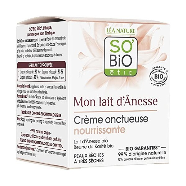 SO BIO - Crème Visage Hydratante à la Douceur dAnesse - Nourrit et Adoucit la Peau - 50ml - Lot De 2