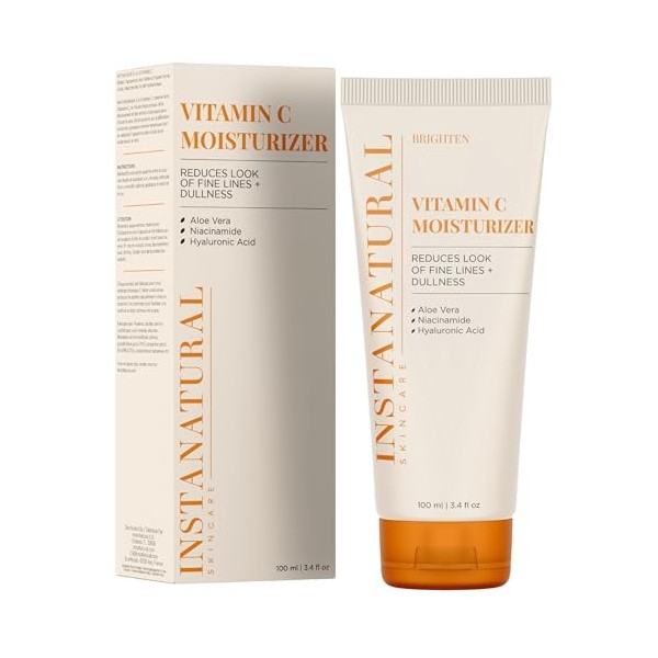 InstaNatural Crème Hydratante Vitamine C - Lotion Anti-Âge & Anti-Rides pour Hommes & Femmes - Avec Acide Hyaluronique & Huil