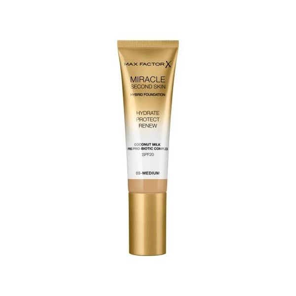 Max Factor Miracle Second Skin Foundation SPF 20-05 Medium For Women 1.01 oz Foundation