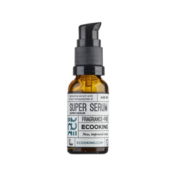 Ecooking Sérum anti-âge Super 20 ml – Sérum hyaluronique hautement dosé avec hexapeptide-8 – hydrate, donne de léclat, minim