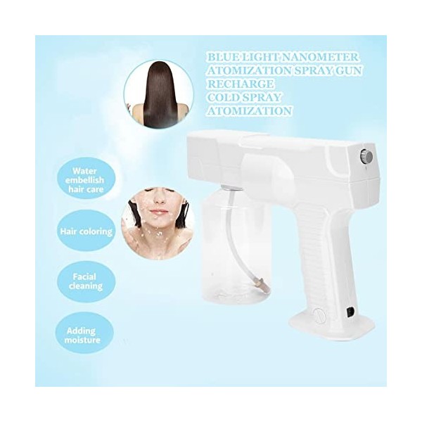 Spray Nano Hair Steamer, Pistolet à Vapeur pour Cheveux, Charge USB Lumières Bleues Nanomètre Pistolet Pulvérisateur Portable