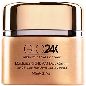GLO24K Crème de jour hydratante à lor 24k, anti-âge aux vitamines, acide hyaluronique, collagène