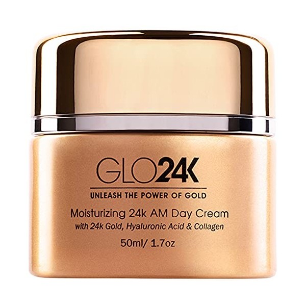 GLO24K Crème de jour hydratante à lor 24k, anti-âge aux vitamines, acide hyaluronique, collagène