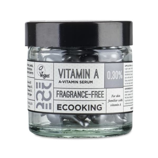 ECooking Sérum à la vitamine A 0,30% - Réduire les lignes fines, les pores et lhyperpigmentation, le collagène et lélastici