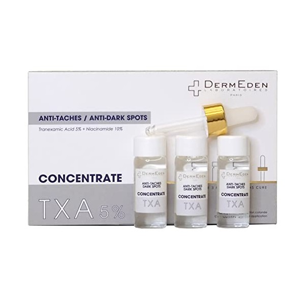 DermEden – Concentré Anti-Taches TXA 3x10 ml – Elimine et réduit lapparition de taches pigmentaires – Régule le processus de