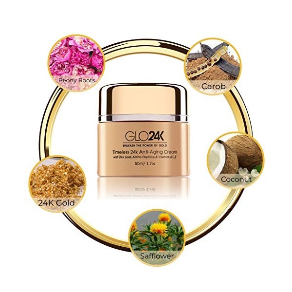 GLO24K Crème anti-âge à lor 24k avec vitamines, acide hyaluronique, rétinol