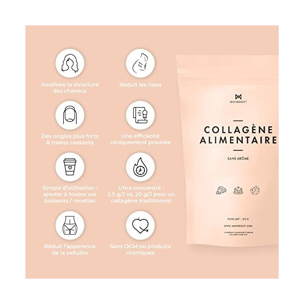 Miniweight - Collagène Alimentaire Éco-Recharge - Pour: Améliorer Lhydratation De La Peau - Réduire Les Rides - Renforcer 