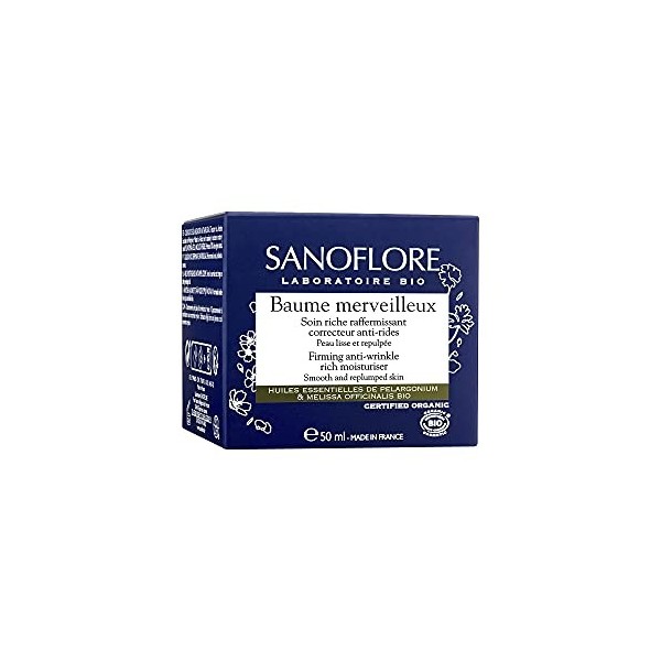 Sanoflore Crème Anti-Rides Raffermissante Visage Certifiée Bio aux Huiles Essentielles, Baume Merveilleux, 50 ml, Échantillon