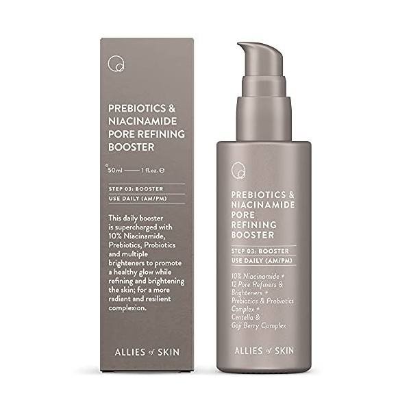 Allies of Skin Prebiotics & Niacinamide Pore Refining Booster: 10% Niacinamide, Goji Berry, Lysophosphatidic Acid. Pore Reduc