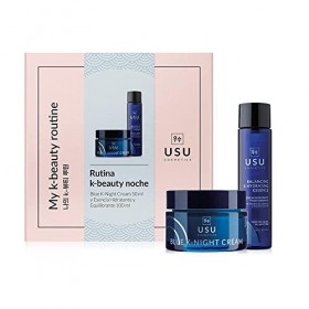 Pack Routine K-Beauty Nuit - Essence hydratante et équilibrante + Crème anti-âge Blue K-Night Cream - Combat les signes du vi