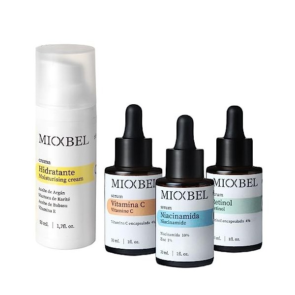 MIOXBEL Complete Face Care Pack | Crème hydratante et nourrissante au pouvoir antioxydant | Sérum Vitamine C, Rétinol et Niac