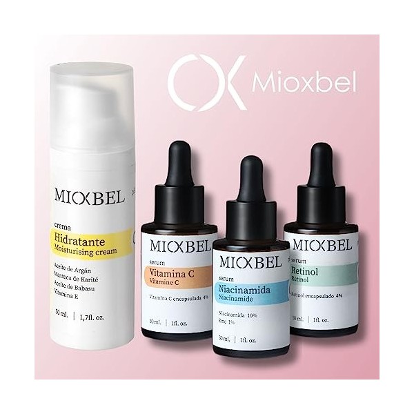 MIOXBEL Complete Face Care Pack | Crème hydratante et nourrissante au pouvoir antioxydant | Sérum Vitamine C, Rétinol et Niac