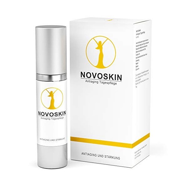 Novoskin Crème de jour anti-rides avec acide hyaluronique et vitamine A, ginseng, complexe dermique Matrikin, huiles botaniqu