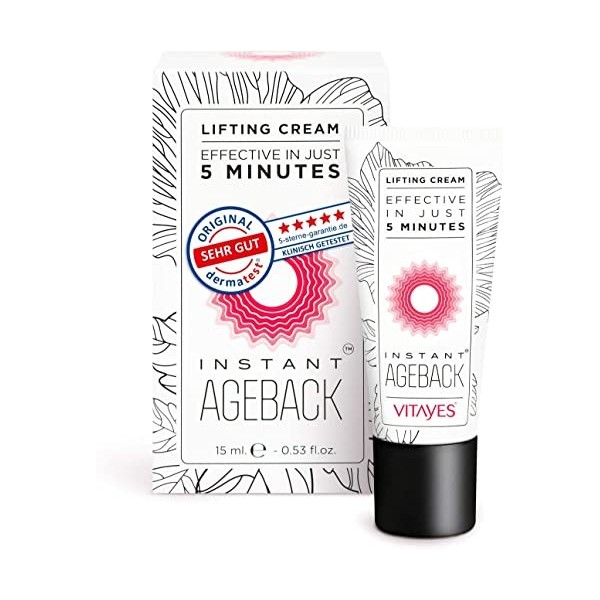 Vitayes Instant Ageback 15ml , Creme Anti-Rides, Agit en 5 Minutes! Moins de Rides, Moins de Cernes, une simple application,