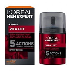 LOréal Men Expert - Soin Visage Hydratant Anti-Âge Global pour Homme - 5 Actions - Absorption Rapide - Enrichi en Extrait de