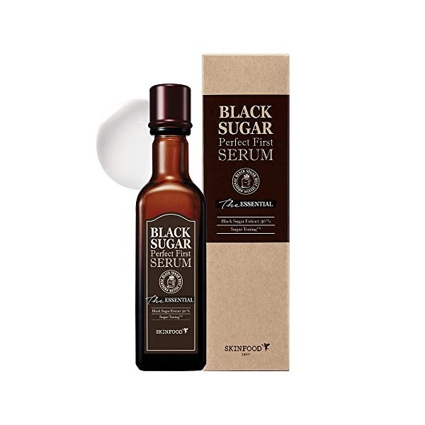 SKIN FOOD sucre noir parfait premier sérum the essential 4,06 oz 120 ml avec 60 feuilles de tampons de coton - noir contena