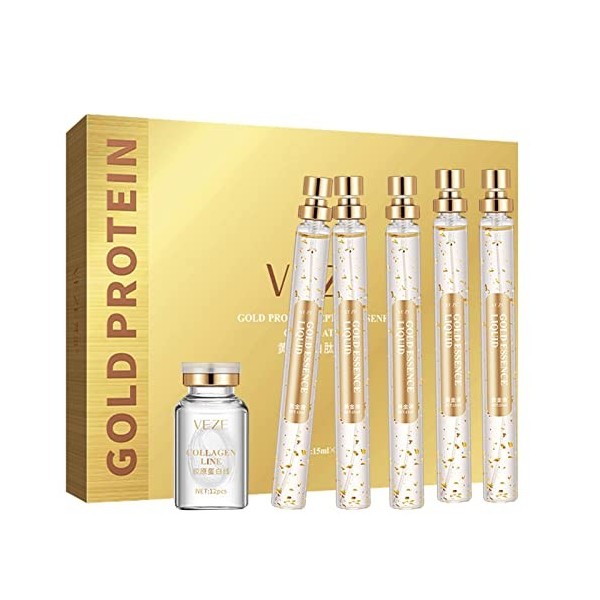 Zceplem 10 Pcs Ensemble dessences pour Le Visage aux peptides protéinés | avec 5 Gold Essence et 1 Fil de Protéine Soluble -