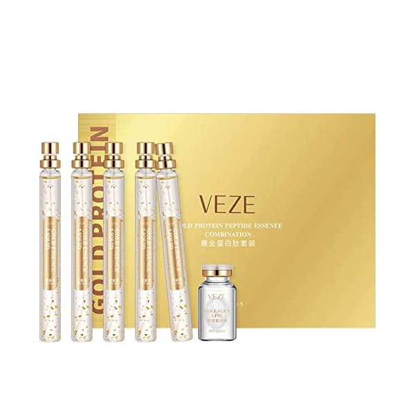 Zceplem 10 Pcs Ensemble dessences pour Le Visage aux peptides protéinés | avec 5 Gold Essence et 1 Fil de Protéine Soluble -