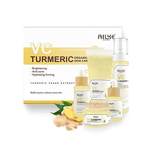 Ensemble de soins du visage 5 en 1 au curcuma et à la vitamine C bio, éclaircissant le teint de la peau, anti-acné, hydratant