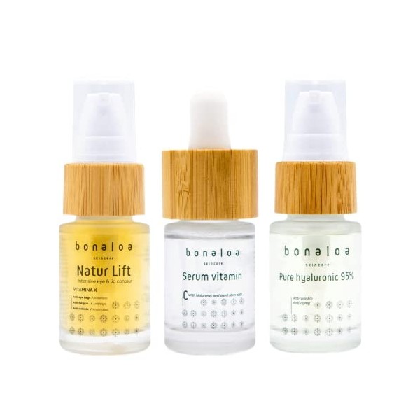 Kit de voyage Glow Booster aux concentrés dacide hyaluronique et de vit-c et contour des yeux et des lèvres