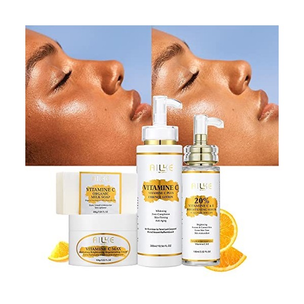 Ensemble éclaircissant à la vitamine C biologique, soin hydratant quotidien pour le corps et le visage, peau éclatante, avec 