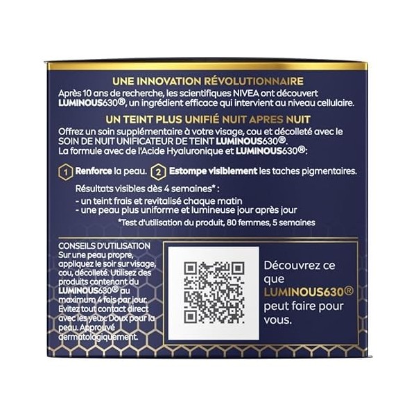 Soin de Nuit Régénération Cellular Luminous 630 pour le Visage - 50 ml, Hydratant et Tonifiant - Idéal pour les Soins du Visa