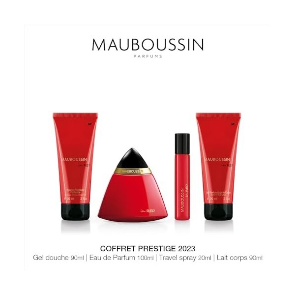 Mauboussin - Coffret Prestige 2023 In Red : Eau de Parfum 100ml, Gel Douche 90ml, Lait Corps 90ml & Travel Spray 20ml