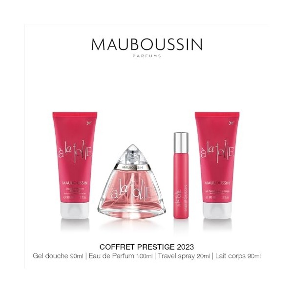 Mauboussin - Coffret Prestige 2023 A La Folie : Eau de Parfum 100ml, Gel Douche 90ml, Lait Corps 90ml & Travel Spray 20ml