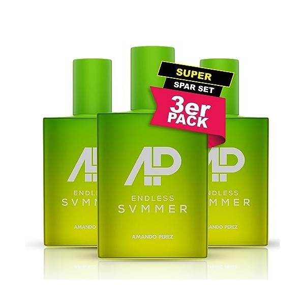 Amando Perez Endless Summer Eau de Parfum 150 ml lot de 3 – Parfum dété unisexe 12 % dhuile de parfum – Parfum homme / fe