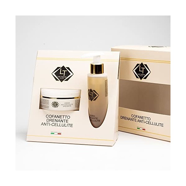 Coffret anti.cellule drainant élégant et hautement professionnel, composé de sérum 150ml + crème 150ml, riche en principes ac