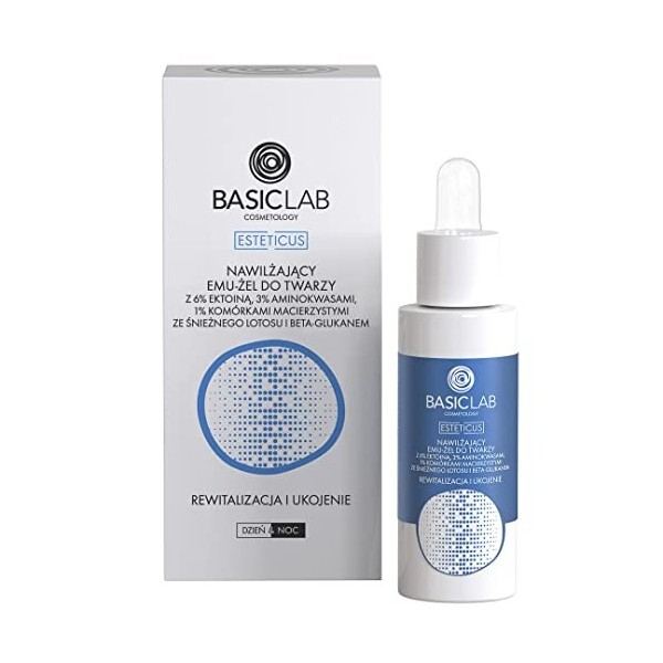 Basiclab Sérum émulgel hydratant avec 6 % dectoïne, 3 % dacides aminés, 1 % de cellules souches de lotus et bêta-glucan 30 