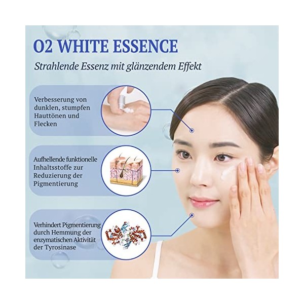 Storyderm O2 WHITE ESSENCE pour une peau claire : élimine les pigmentations, les taches de rousseur & les cicatrices dacné, 