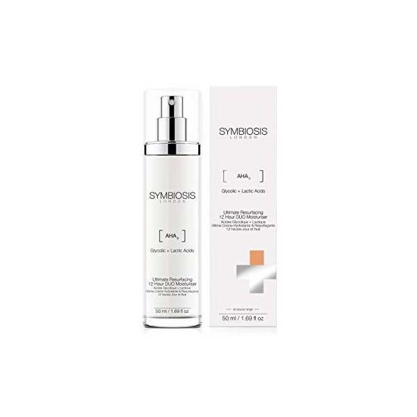 SYMBIOSIS LONDON Acides Glycolique + lactique Ultime Crème Hydratante & Resurfaçante 12 Heures Jour/Nuit 50 ml