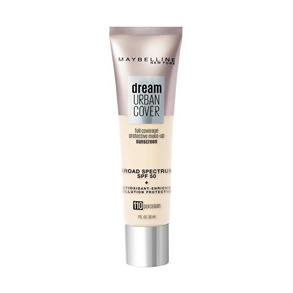 Maybelline Dream Urban Cover Flawless Coverage Protective Makeup, Liquid Foundation, Sunscreen, with Broad Spectrum SPF 50 & 