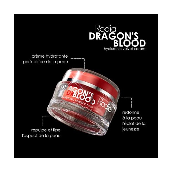 Rodial Dragons Blood Hyaluronic Velvet Cream 50 ml - Acide Hyaluronique, Hydromanil pour Réconforter et Reconstituer les Pea