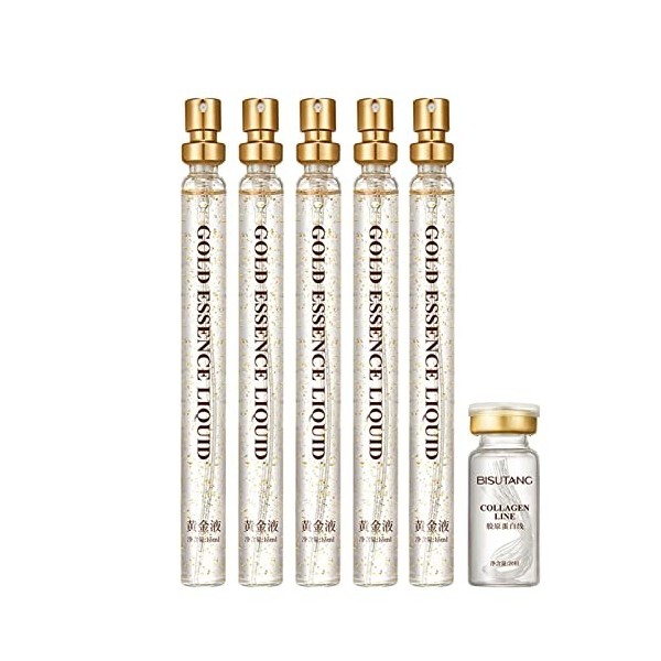 itrimaka 10 Pcs Lifting du Visage Protein Line - Fil Soie au collagène Actif Gold Face Essence - Réduire Les ridules, Remplis