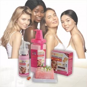 GLÜPA Kit de protection de la peau CINDELLA Lait 500ml, savon 200g,serum 120ml, gamme blanchissante éclaircissante, raffermis