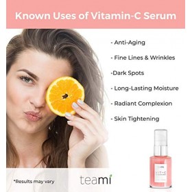 Teami Topique vitamine C Sérum - 1 once. Avec lacide hyaluronique, le collagène et la vitamine E huile pamplemousse