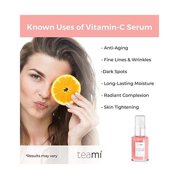 Teami Topique vitamine C Sérum - 1 once. Avec lacide hyaluronique, le collagène et la vitamine E huile pamplemousse