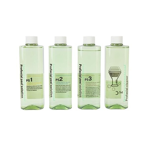 Kit de Sérum Facial 4pcs Hydra Peeling pour Machine de Dermabrasion, Ensemble de Solutions de Peeling Facial total de 4 bout